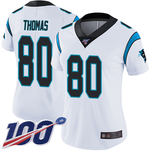 Carolina Panthers Limited White Women Ian Thomas Road Jersey NFL Football #80 100th Season Vapor Untouchable->women nfl jersey->Women Jersey